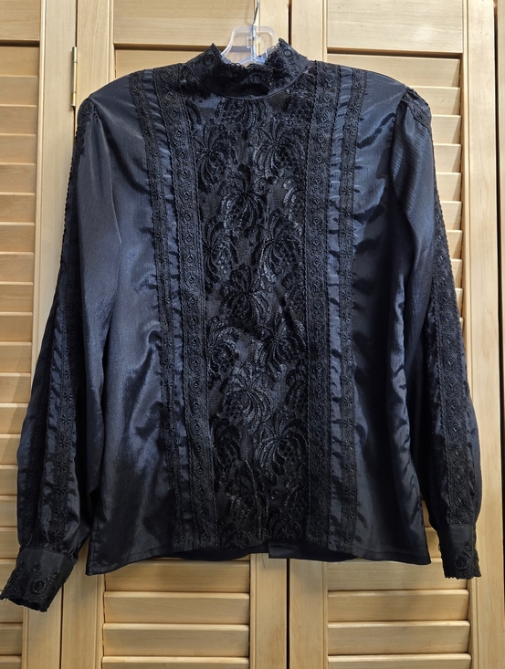 Anne Bruse Vintage Romantic 70s Blouse Victorian EU 38 Black - Picture 2 of 9